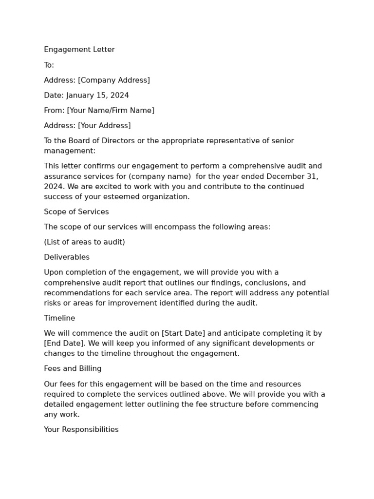 Engagement Letter for Audit Services | PDF