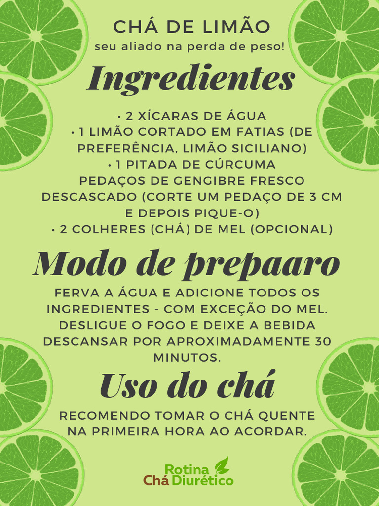 Chá de Limão para Emagrecer: Receita e Uso | PDF