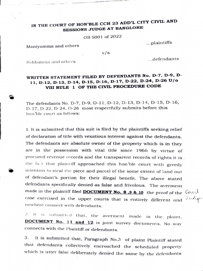 Written Statement in Property Dispute | PDF | Lawsuit | Public Law