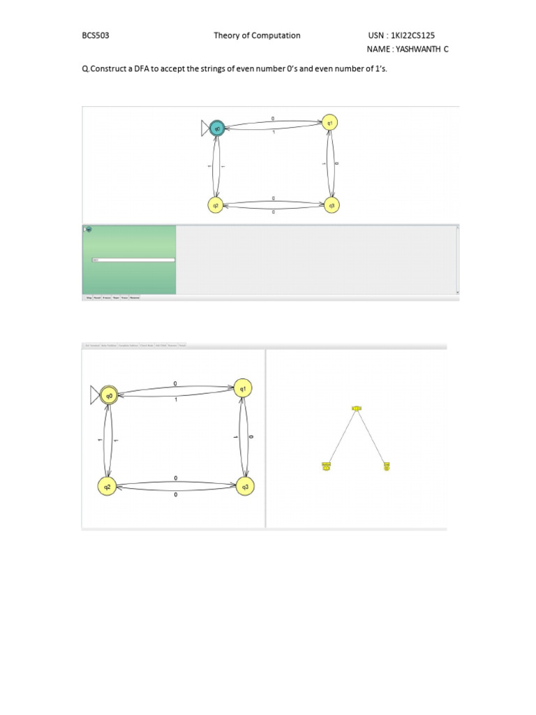 DFA for Even 0's and 1's Strings | PDF