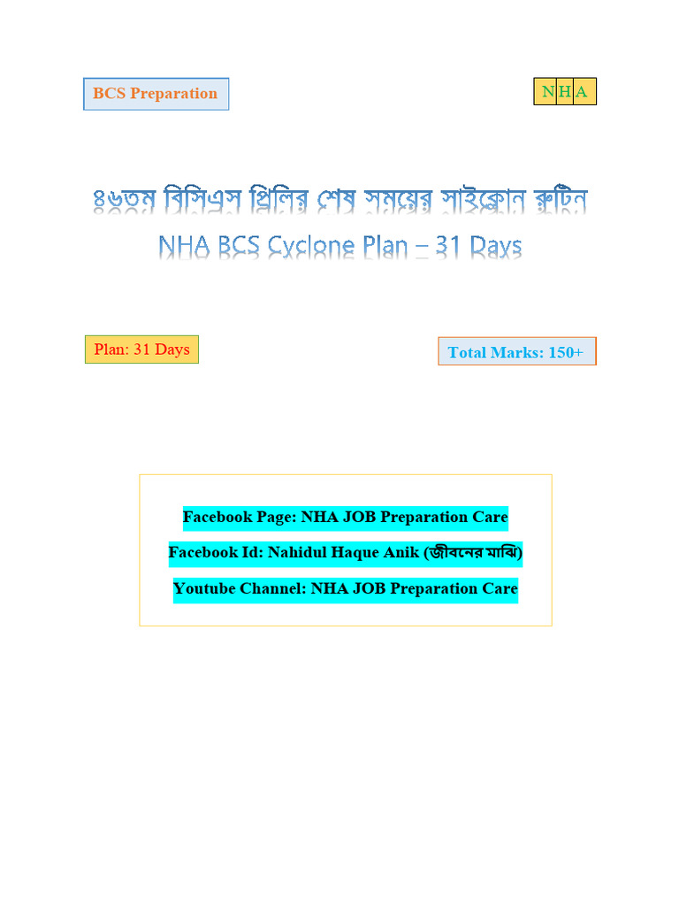 NHA BCS Cyclone Plan 31 Days | PDF