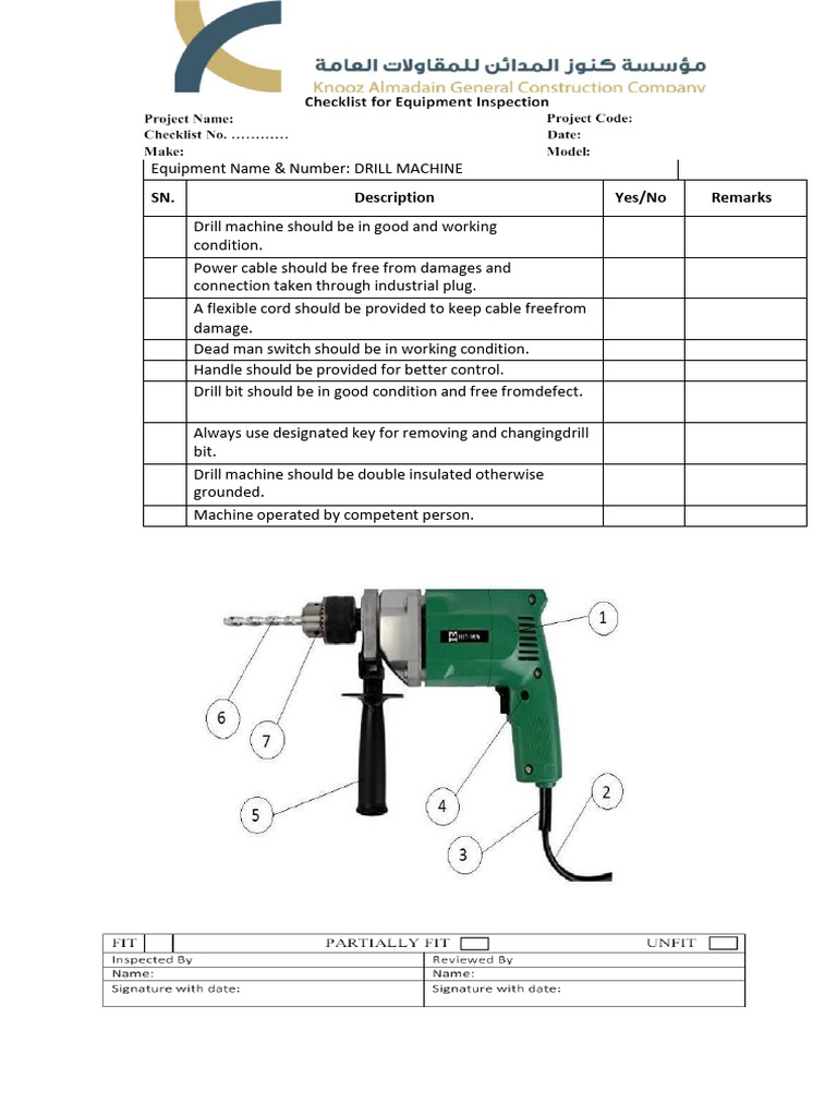 Drill Machine Inspection Checklist | PDF