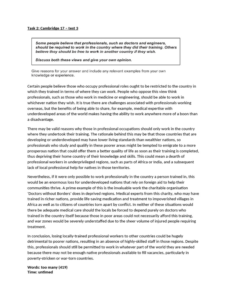 Task 2 Cambridge 17 Professionals Working in Other Countries | PDF
