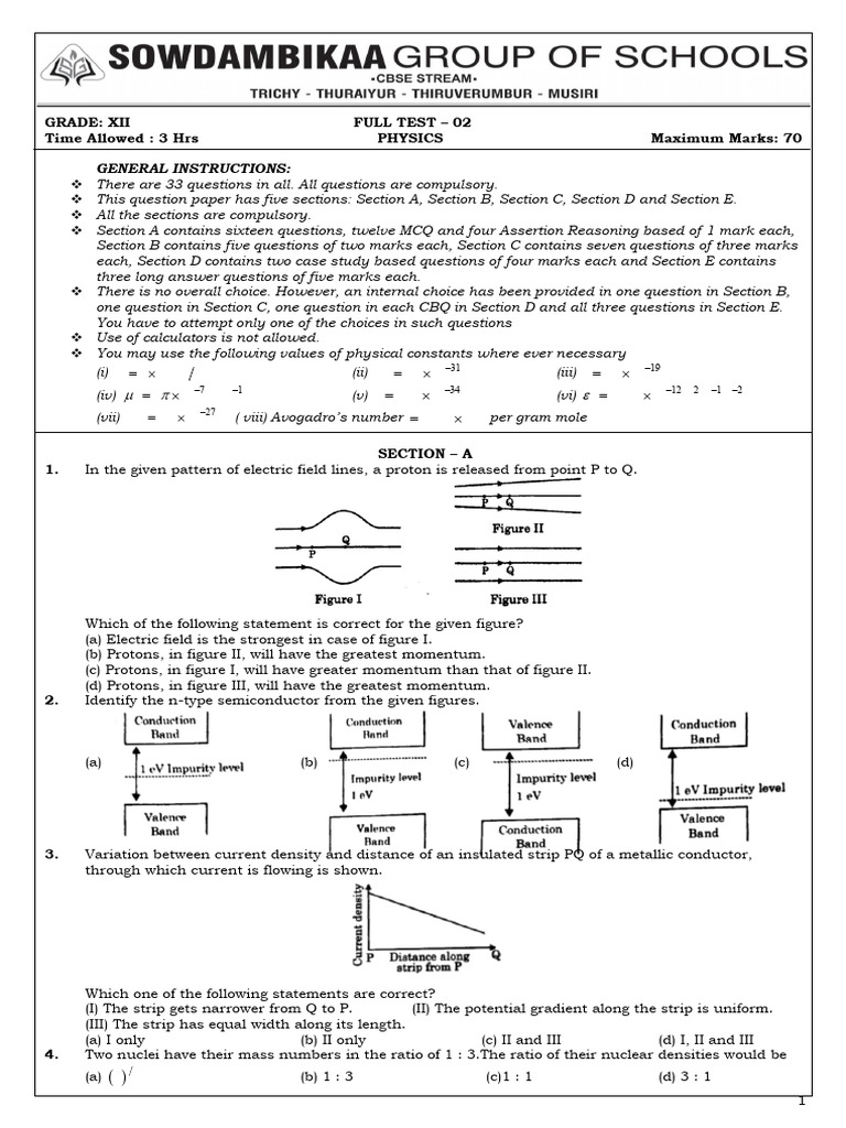 Xii - Full Test - 02 - Physics QP | PDF | P–N Junction | Diode