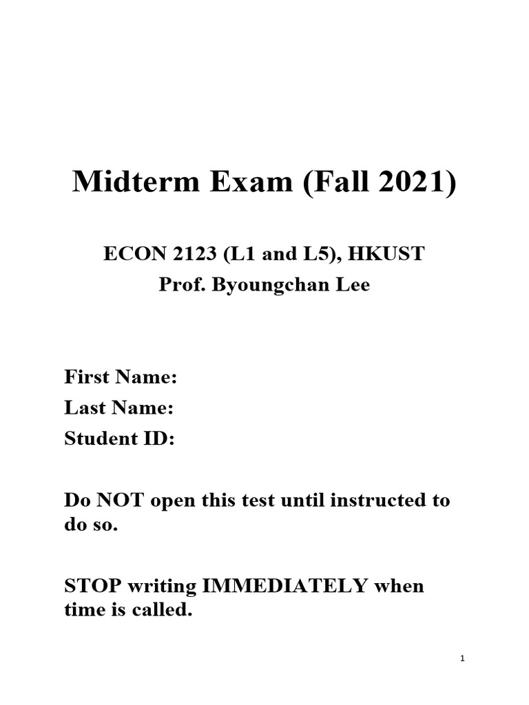 ECON 2123 Fall 2021 Midterm Exam | PDF | Economic Equilibrium | Economics