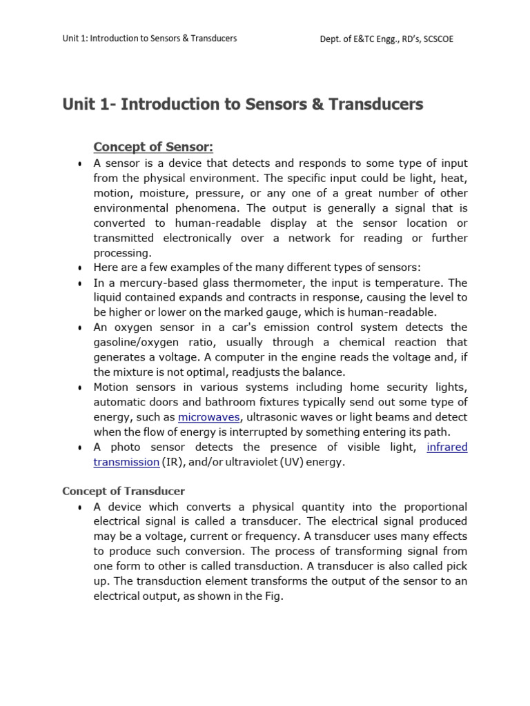 Unit Introduction To Sensors & Automation | PDF | Electrical Resistance ...