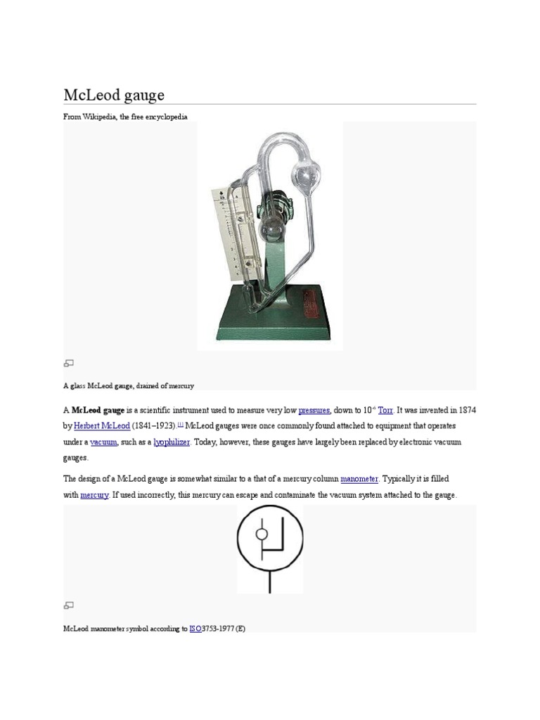 McLeod Gauge Pressure Measurement Applied And Interdisciplinary Physics