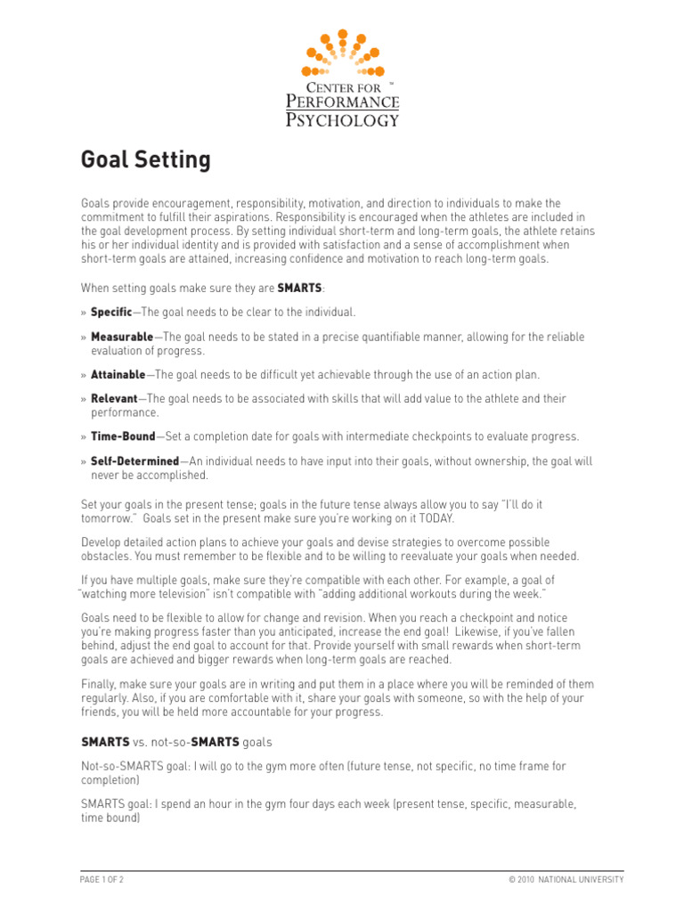 SMARTS Goal Setting for Athletes | PDF | Goal | Goal Setting