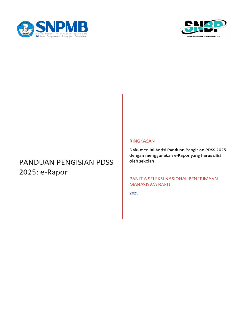 Panduan Pengisian PDSS 2025 - E-Rapor | PDF