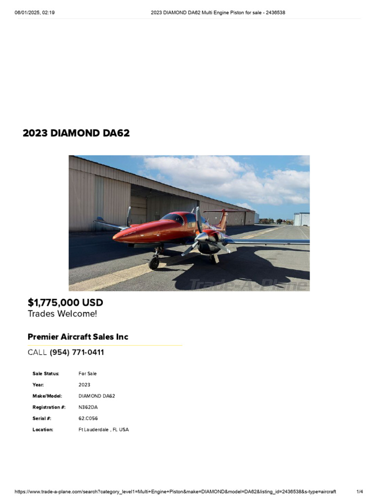 2023 DIAMOND DA62 Multi Engine Piston For Sale - 2436538 | PDF ...