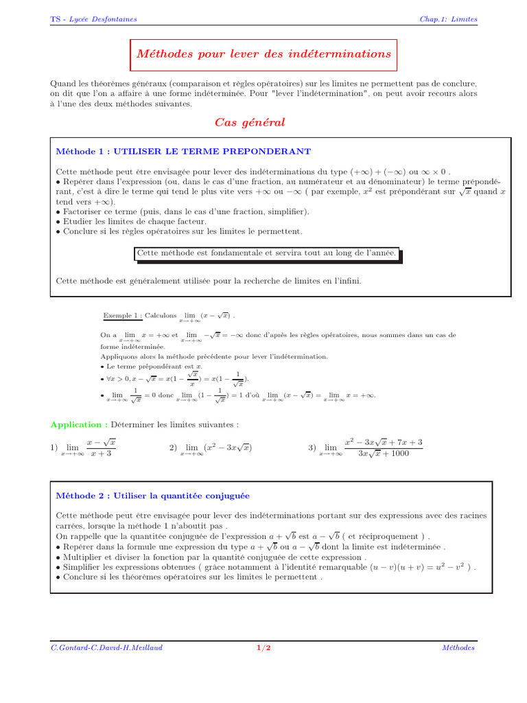 Lever l'indétermination des limites | PDF | Limite (mathématiques ...