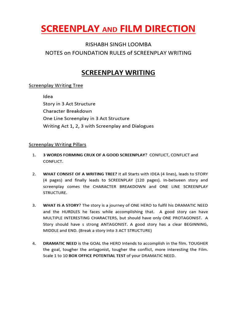 SCREENPLAY NOTES. UPDATED | PDF | Screenplay | Psychology