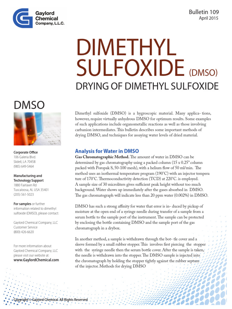 Drying of Dimethyl Sulfoxide | PDF | Gas Chromatography | Dimethyl ...