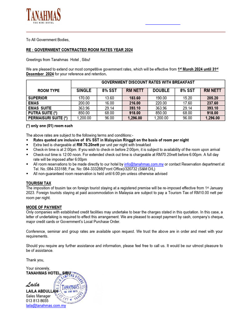 Government Room Rates 2024 (March - December) | PDF | Payments | Money