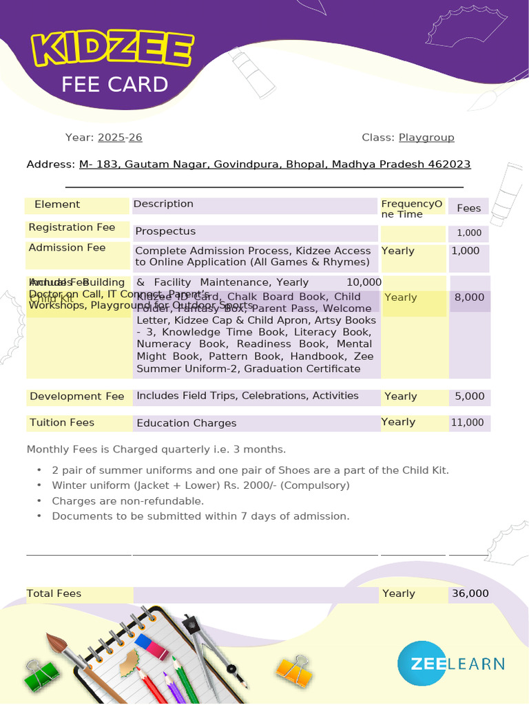 2025-26 Playgroup Fee Structure | PDF