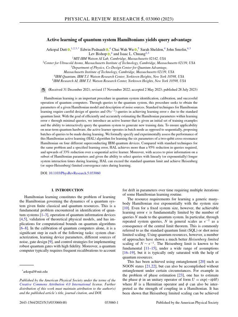 Active Learning of Quantum System Hamiltonians Yields Query Advantage ...