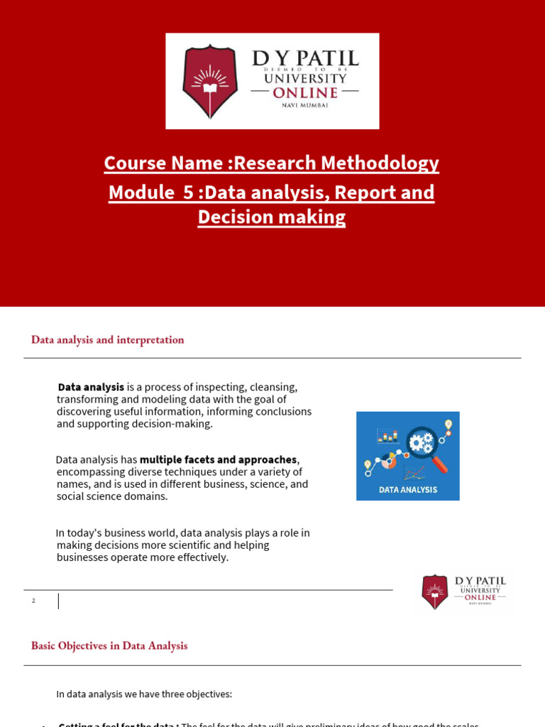 PPT Mod 5 Data Analysis, Report and Decision Making | PDF | Cronbach's ...