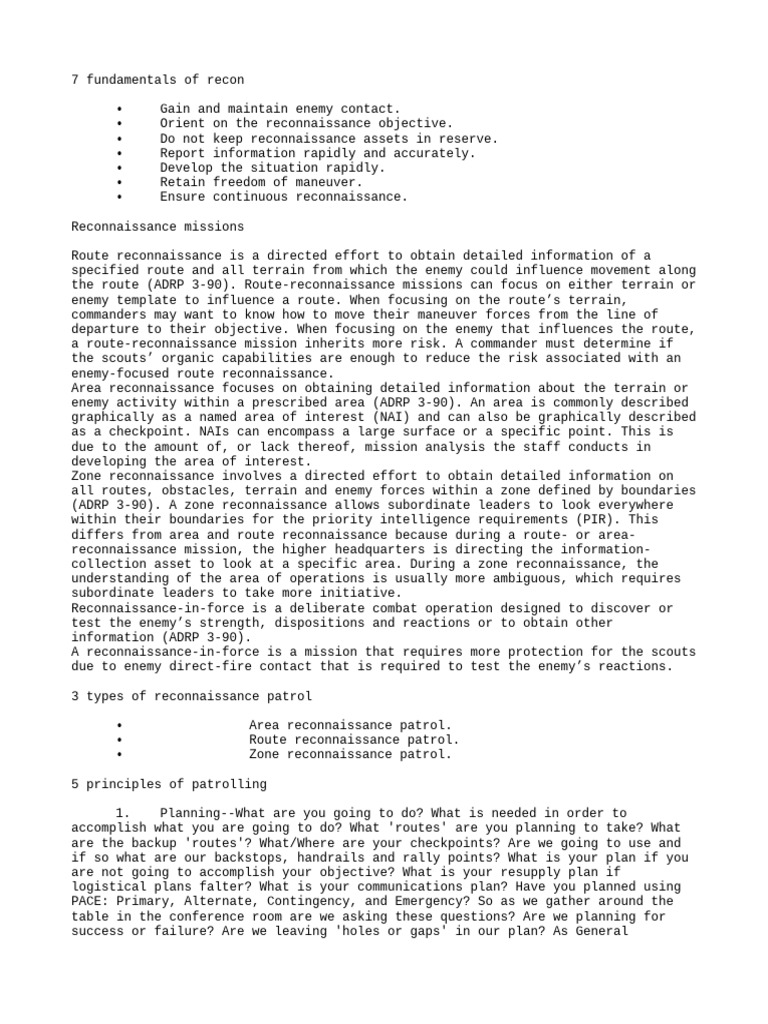 7 Fundamentals of Army Reconnaissance | PDF | Reconnaissance | Military