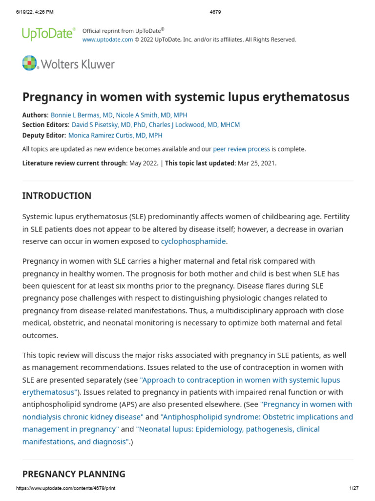 Pregnancy in Women With Systemic Lupus Erythematosus | PDF | Pregnancy ...