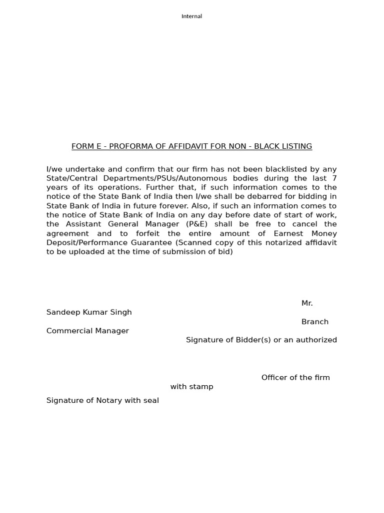Proforma Affidavit for Non-Blacklisting | PDF