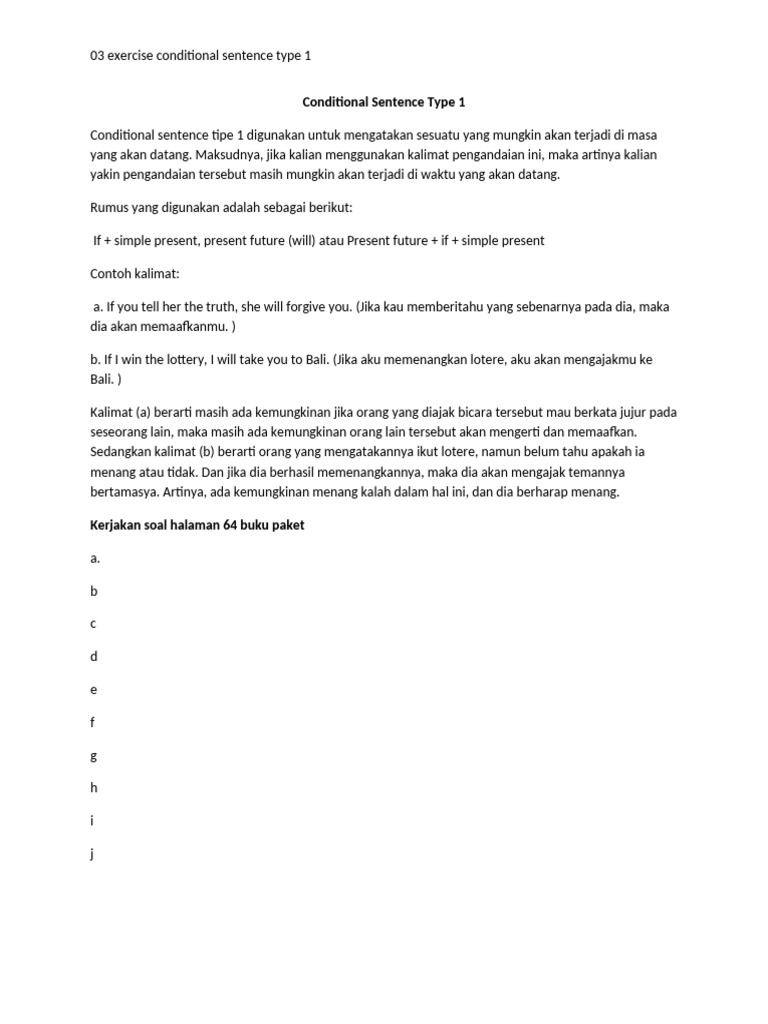 Panduan Conditional Sentence Tipe 1 | PDF