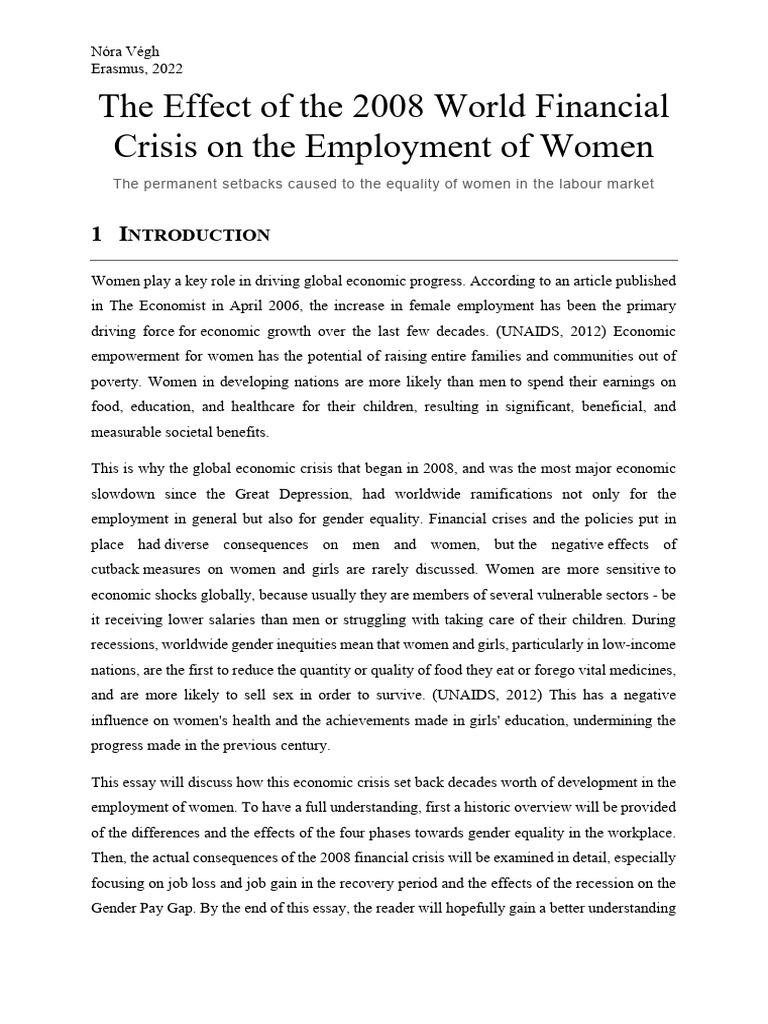 Impact of 2008 Crisis on Women's Employment | PDF | Gender Pay Gap ...