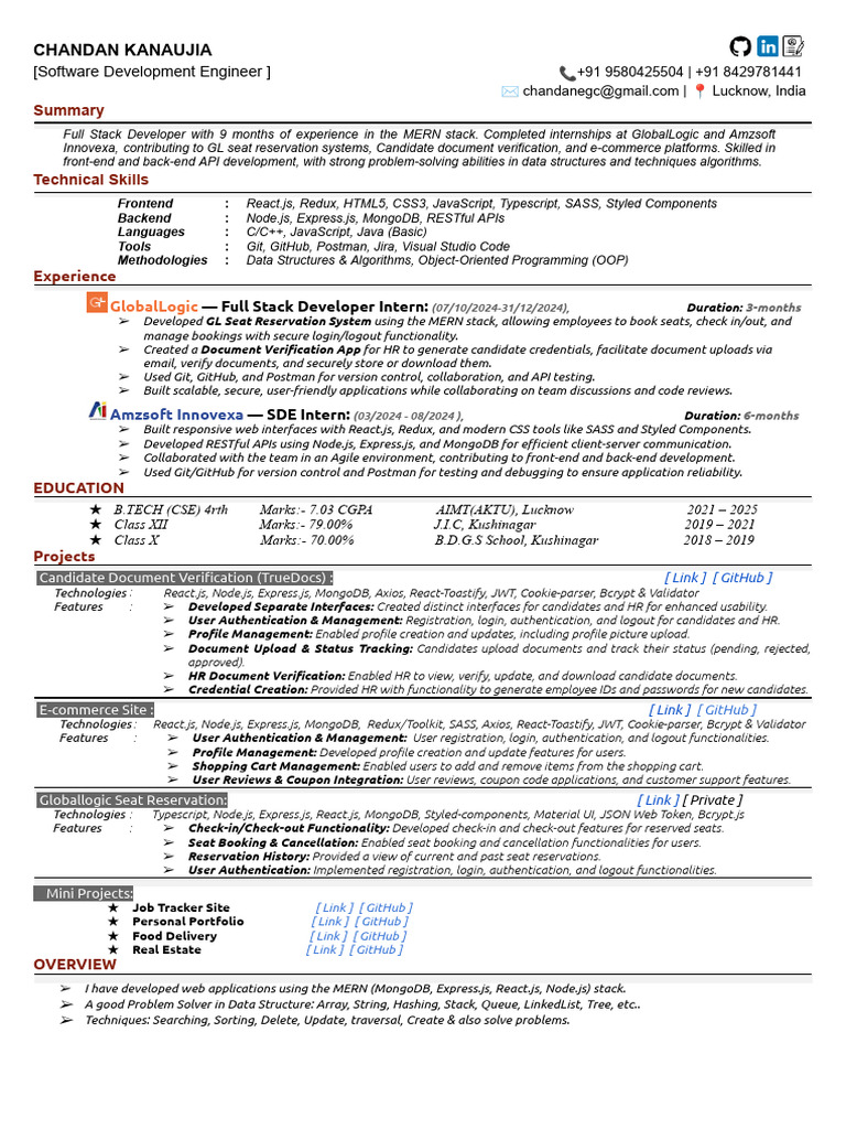 Full Stack Developer Portfolio - Chandan | PDF | Information Technology ...