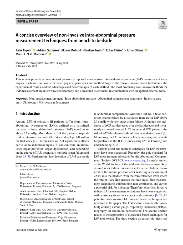 A Concise Overview of Non Invasive Intra Abdominal Pressure Measurement ...