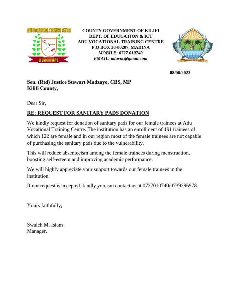 Request for Sanitary Pads Donation | PDF