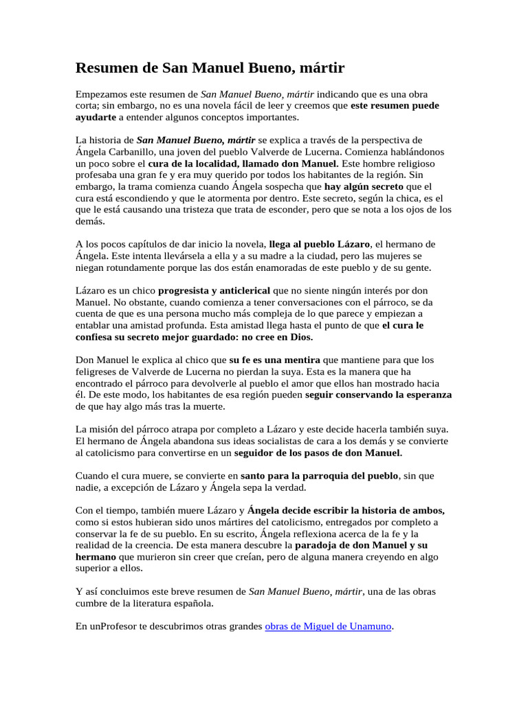 Resumen de San Manuel Bueno PDF - 1