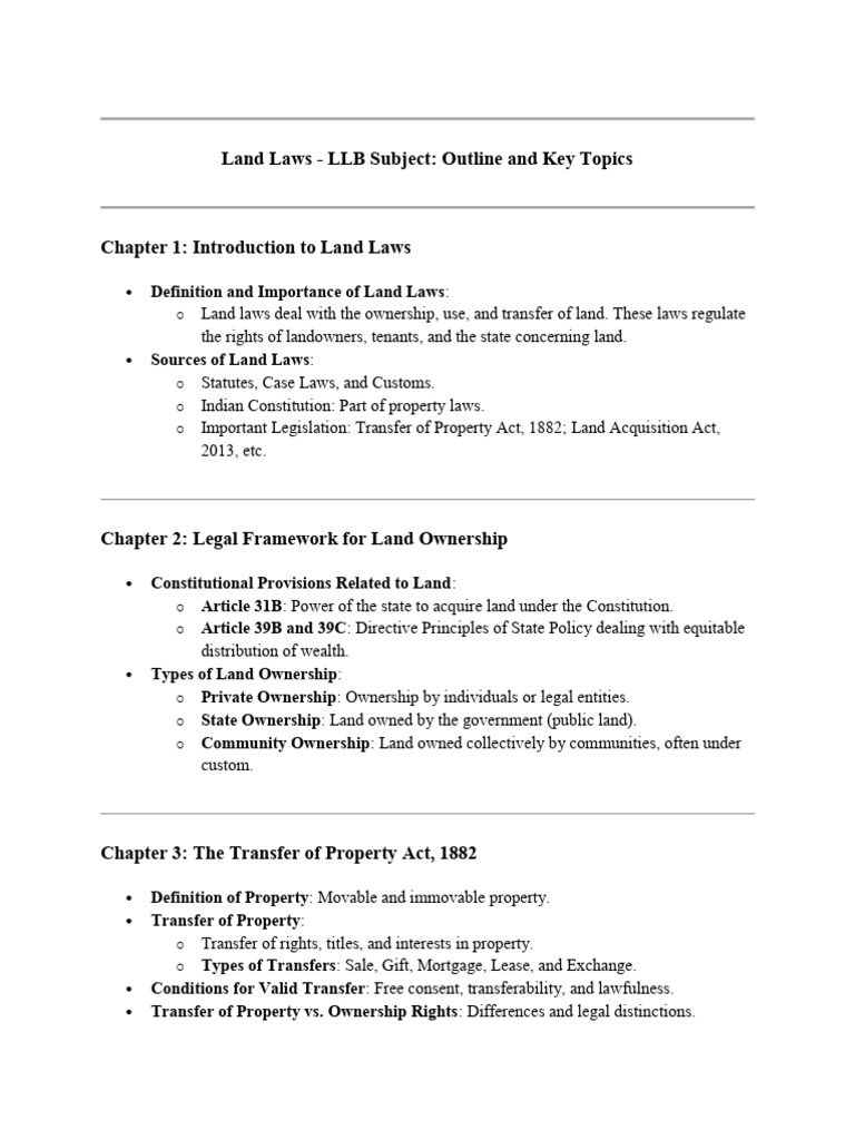 Land Laws: LLB Study Outline | PDF | Leasehold Estate | Lease