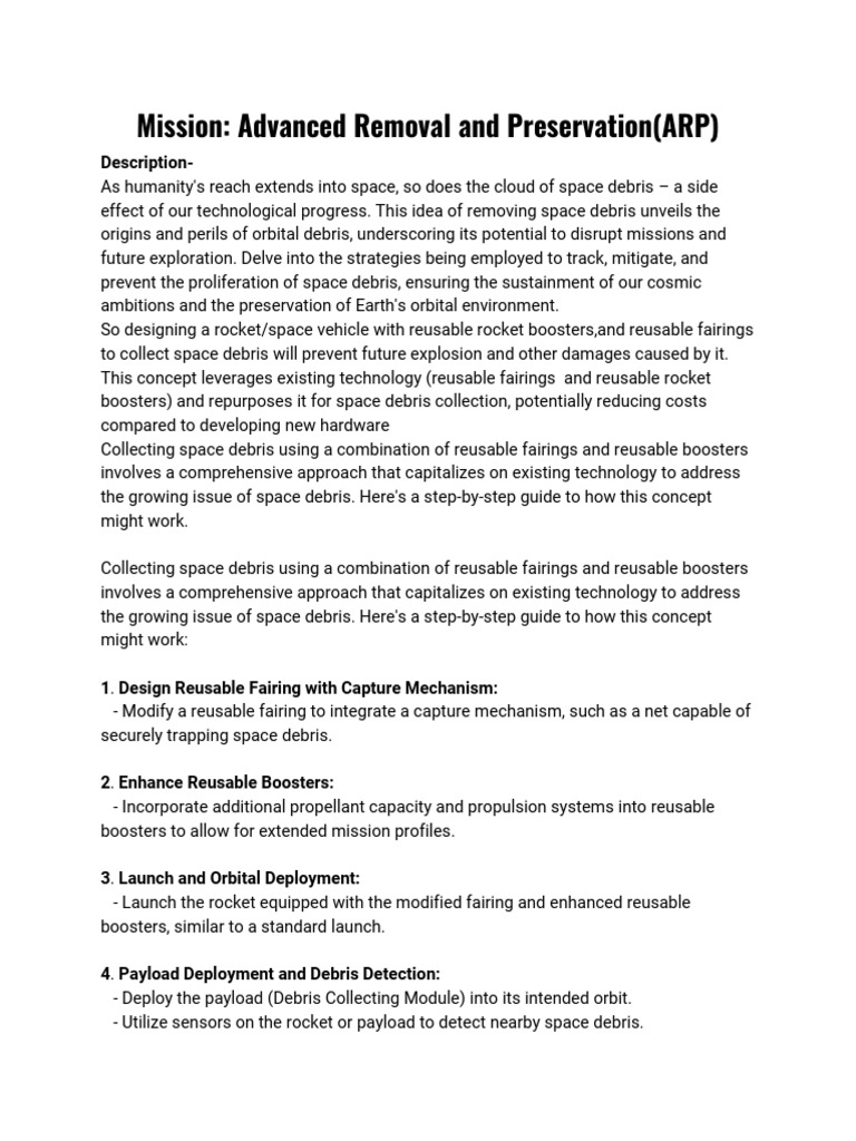 Mission - Advanced Removal and Preservation (ARP) | PDF | Space Debris ...