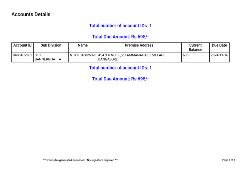 Account Details for N.THEJASHWINI | PDF