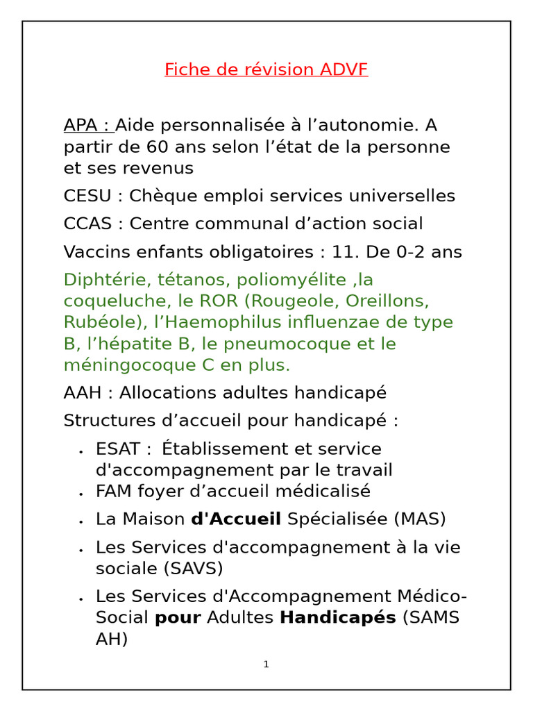 Fiche de révision pour l'examen ADVF | PDF