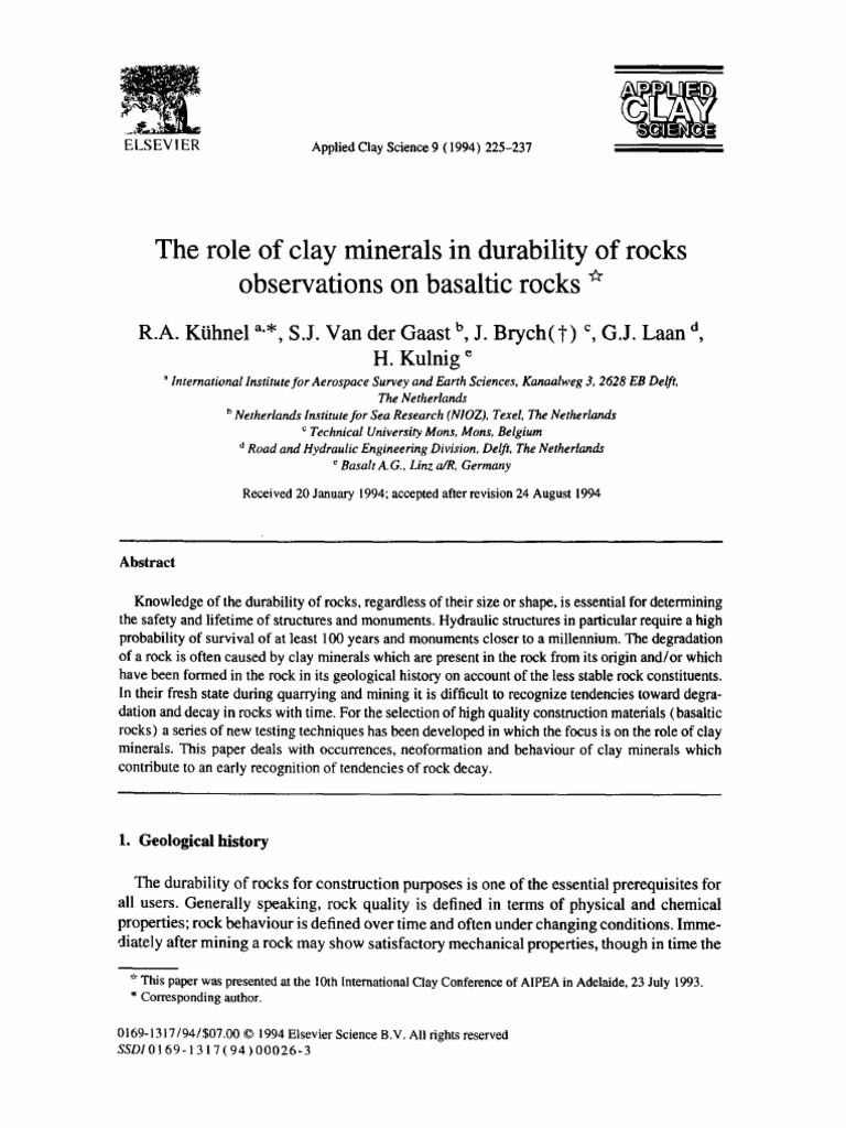 1994 Khüner The Role of Clay Minerals in Durability of Rocks ...