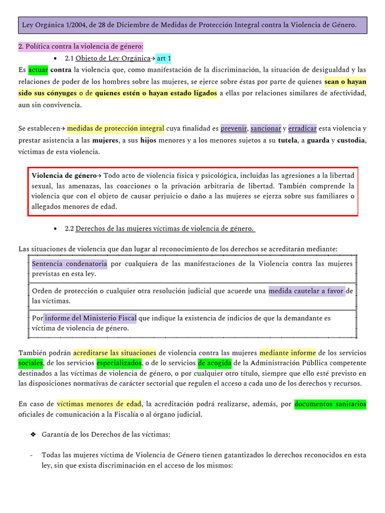 Ley de Protección Integral contra Violencia de Género | PDF | La ...