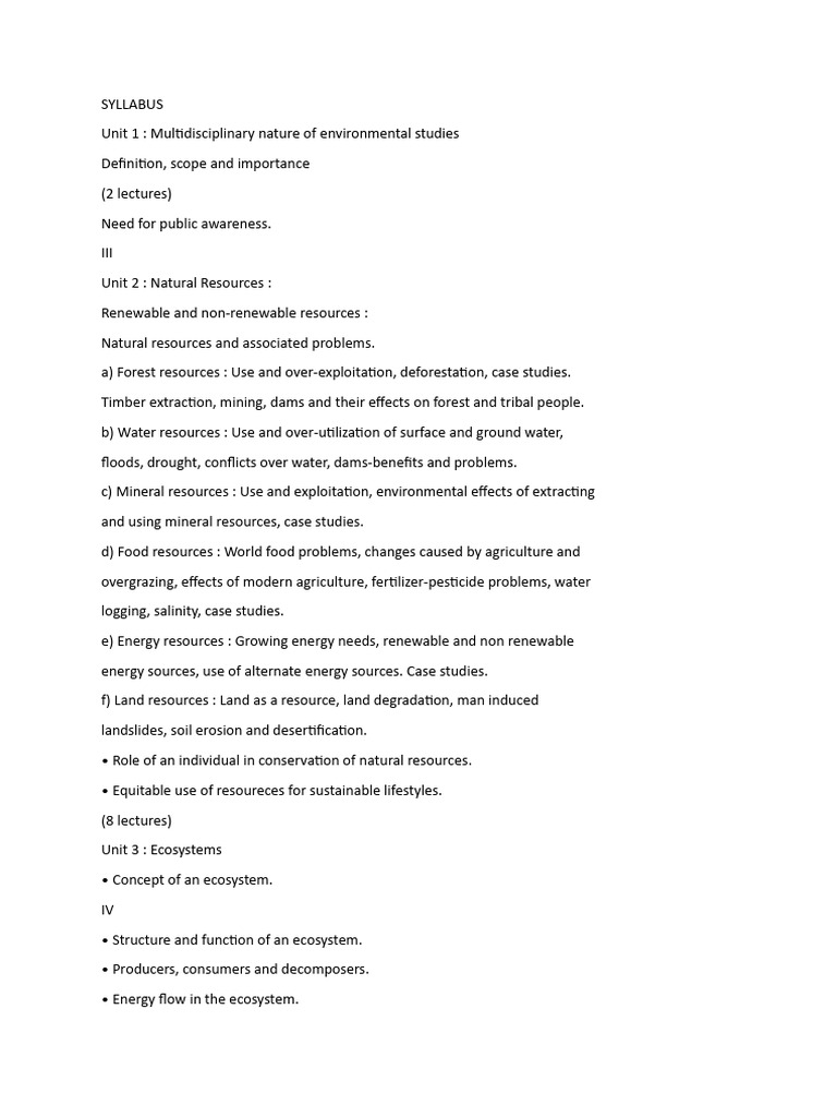 EVS Syllabus | PDF | Ecosystem | Pollution