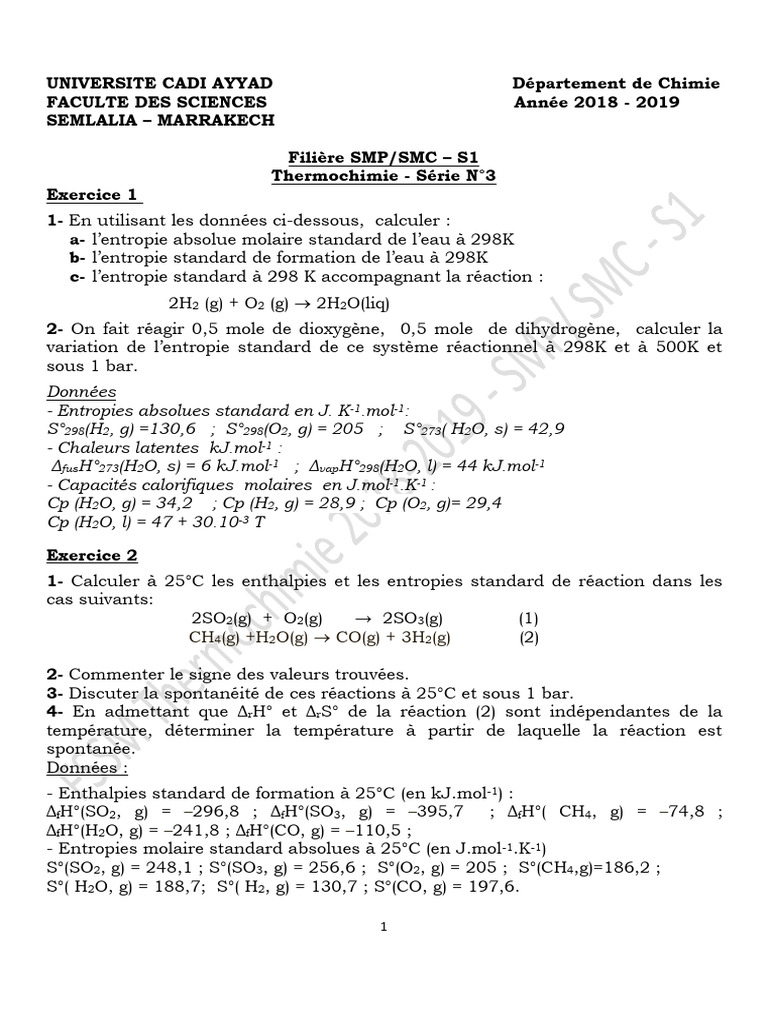 Entropie et Équilibre Chimique en Thermochimie | PDF | Équilibre ...