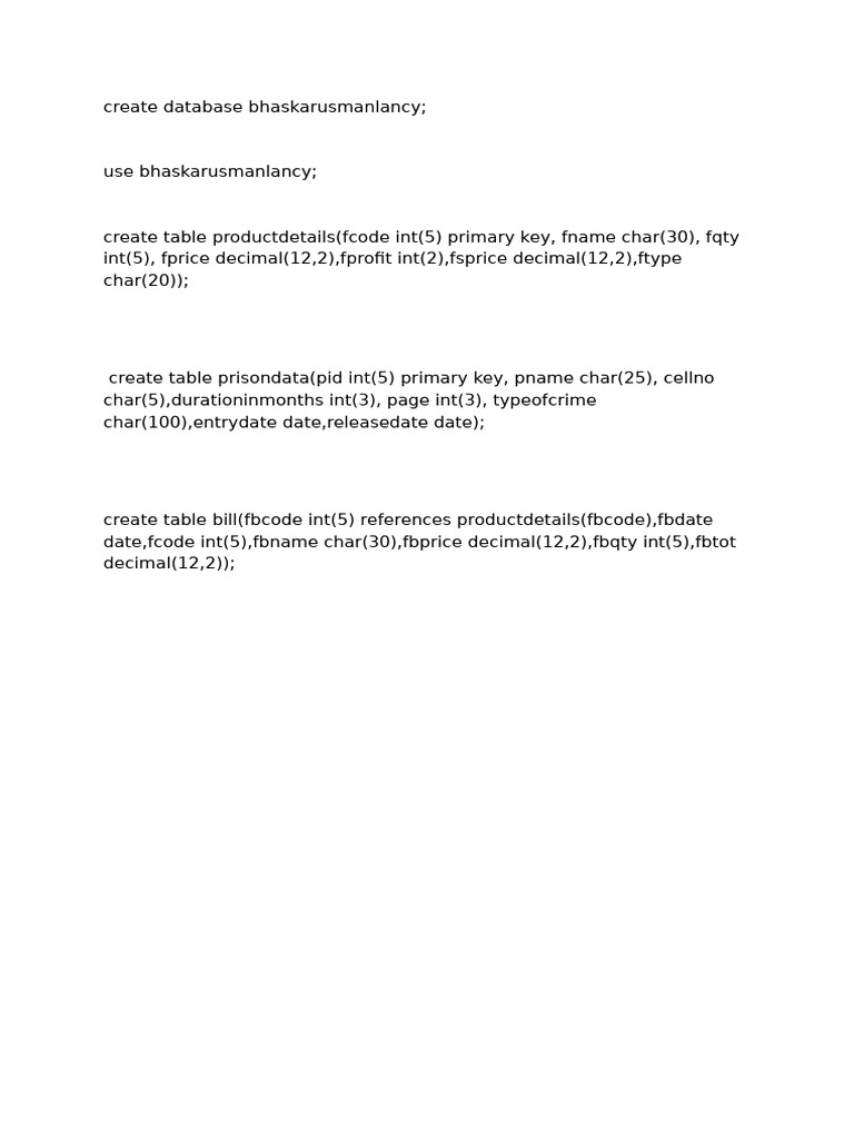 SQL Database Creation Script | PDF