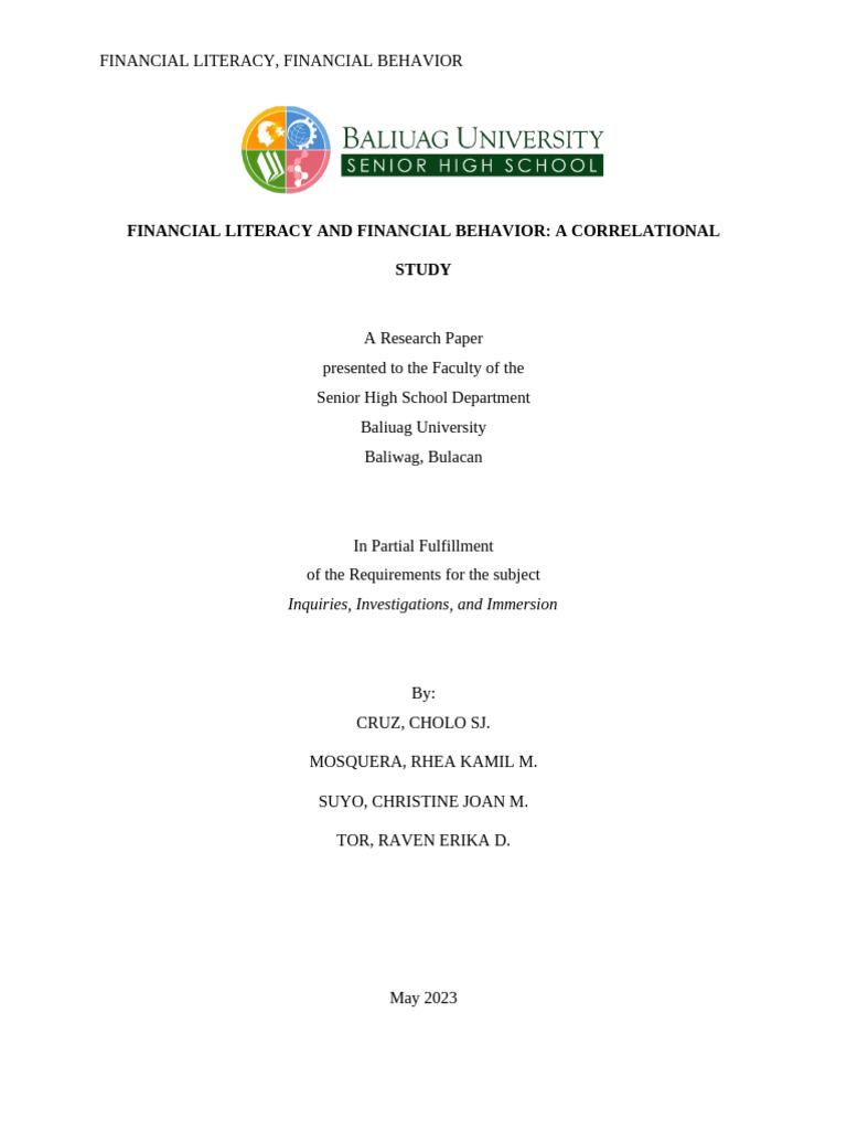 Financial Literacy and Financial Behavior A Correlational Study | PDF ...