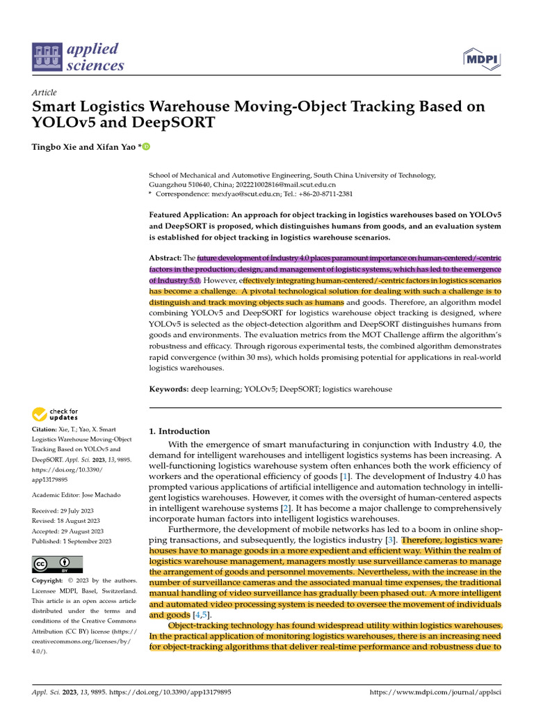 Smart Logistics Warehouse Moving-Object Tracking Based on | PDF ...