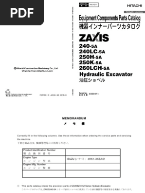 Zx240-5a - Pdcy-E1-1 Equipment Component Part Catalog | PDF