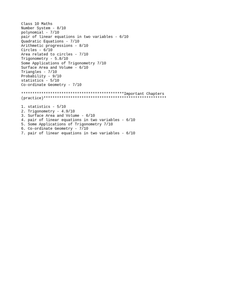 Class 10 Maths Chapter Overview | PDF