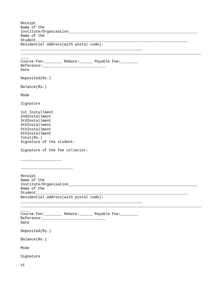 Tuition Fee Receipt Template in Word Format 2 | PDF