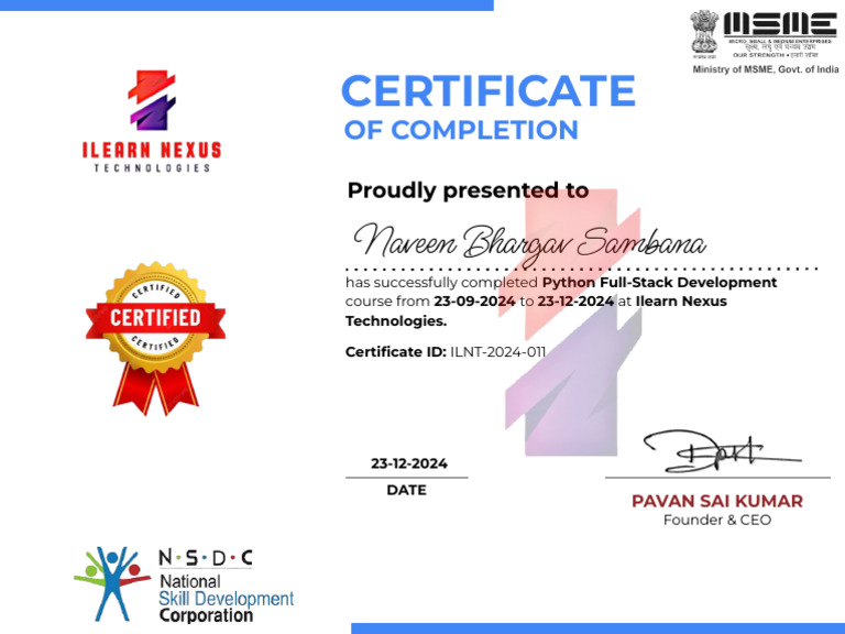 Python Full-Stack Development Certificate | PDF