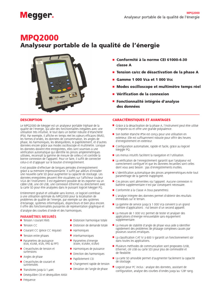 Analyseur portable MPQ2000 de Megger | PDF | USB | Clé USB