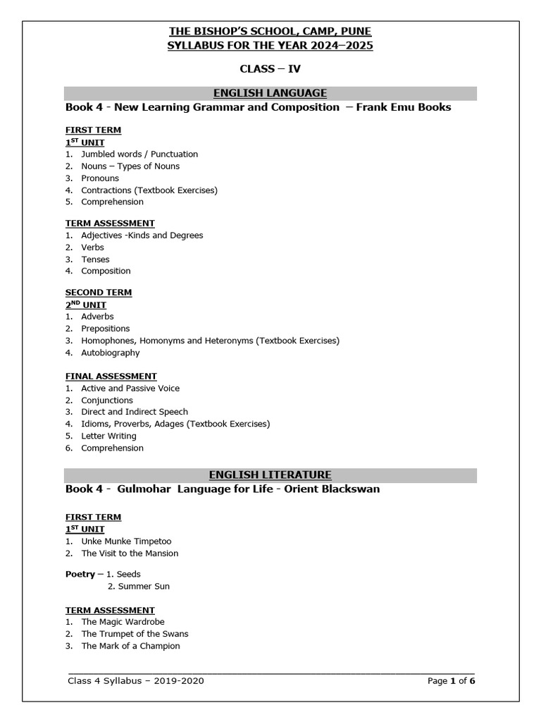Class 4 Syllabus 2024-2025 | PDF | Microsoft Word | Area