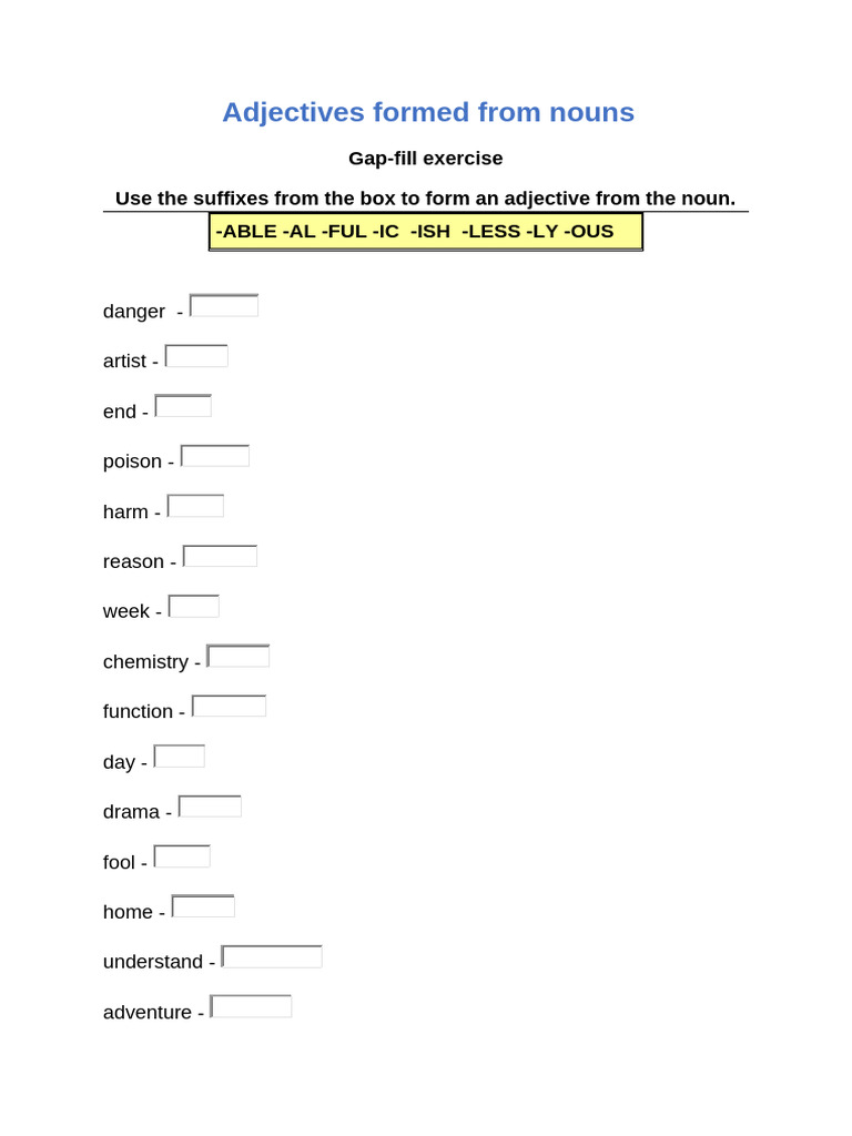 Adjectives Formed From Nouns Ex | PDF