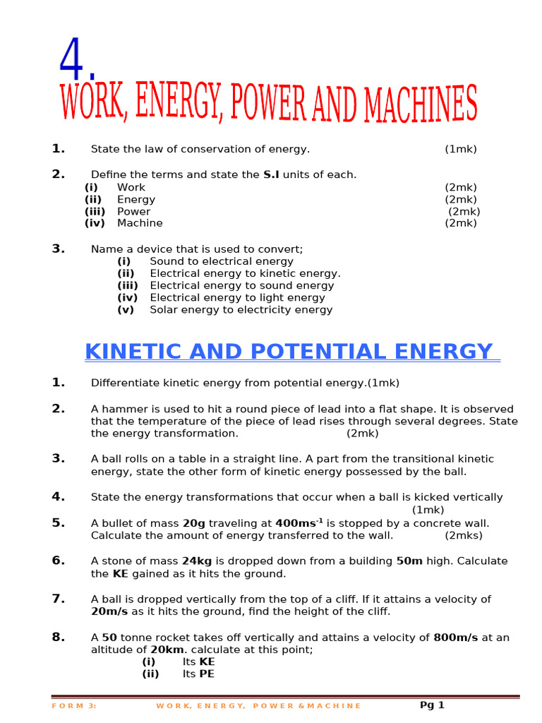 3.3 Work Energy Power and Machine | PDF | Lever | Kinetic Energy