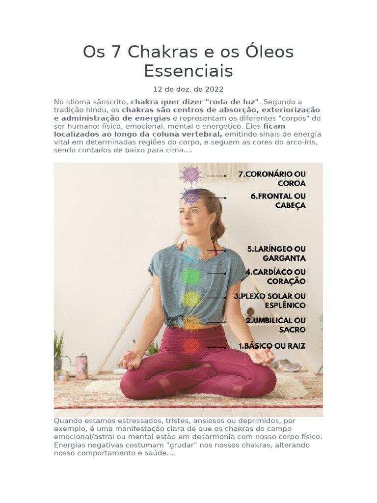 Equilíbrio dos 7 Chakras com Óleos | PDF | Chacra | Meditação